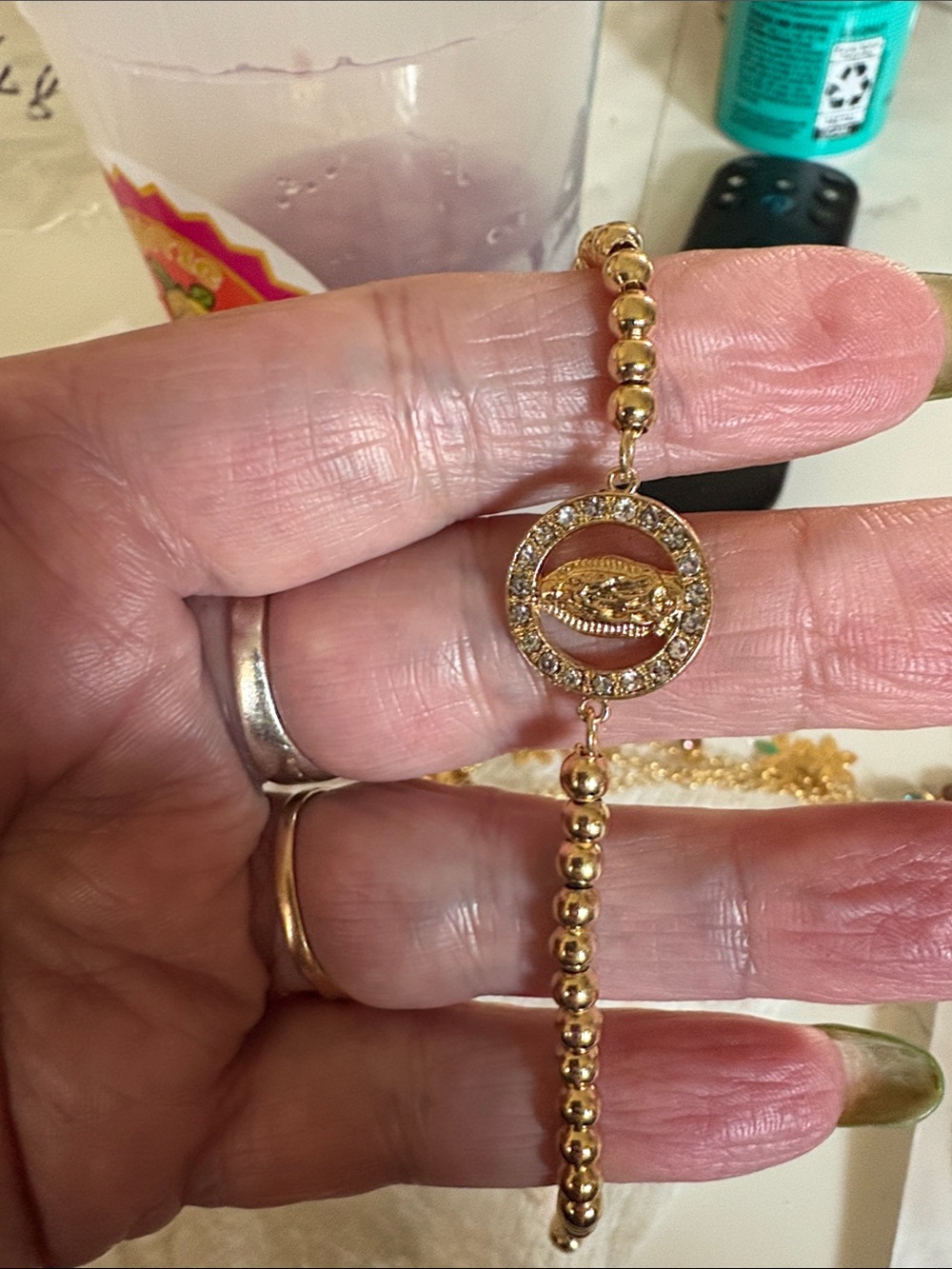 Gold Beaded Virgin Mary Bracelet - Women Jewelry